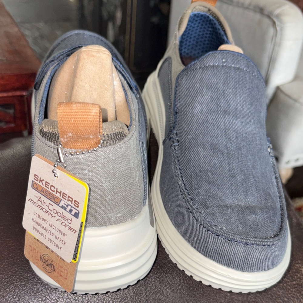 Skechers Men's Denim and Gray Slip-On Loafers 10